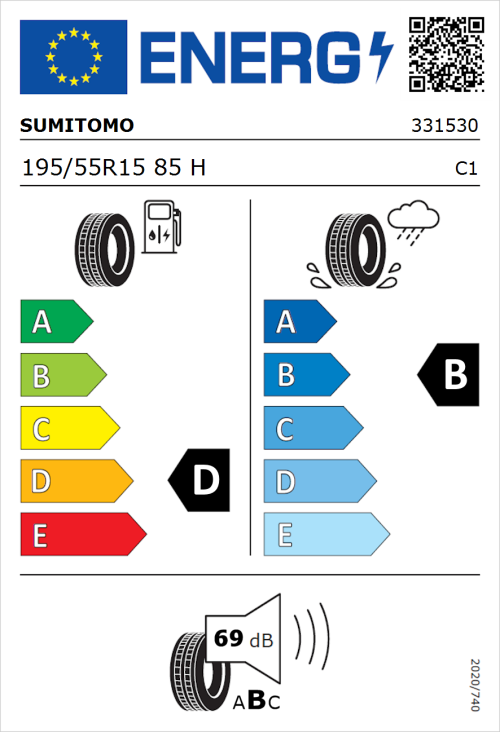 Tyre Label for Sumitomo BC100 195/55R15 85H