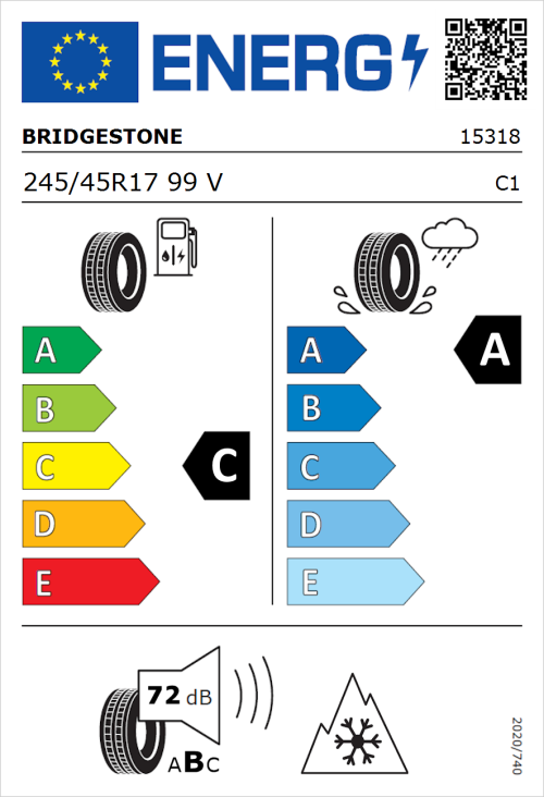 Tyre Label for Bridgestone Blizzak LM005 245/45R17 99V