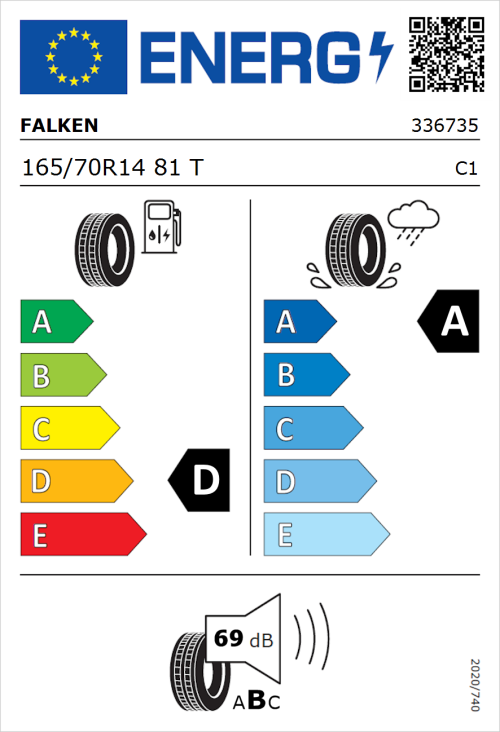 Tyre Label for Falken Sincera-SN110 165/70R14 81T