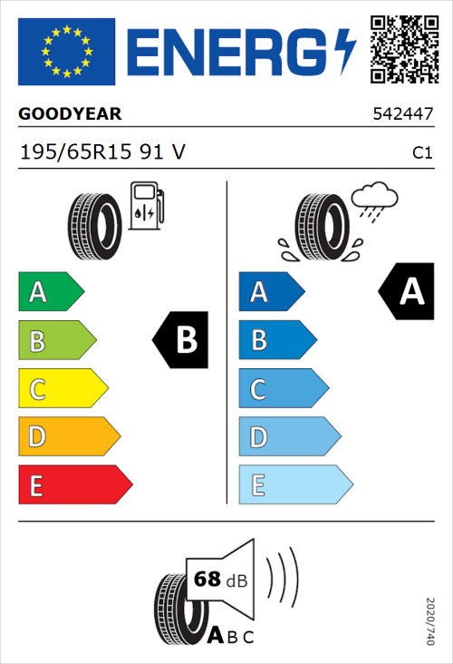 Tyre Label for Goodyear EfficientGrip Performance 2 195/65R15 91V