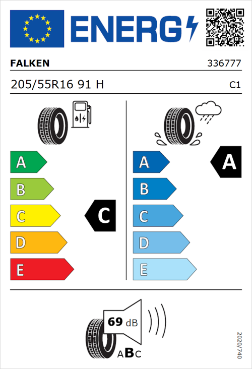 Tyre Label for Falken Sincera-SN110 205/55R16 91H