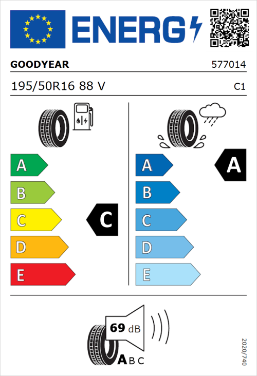 Tyre Label for Goodyear EfficientGrip Performance 2 195/50R16 88V