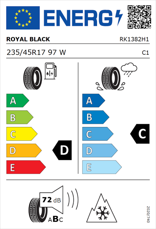 Tyre Label for Royal Black Royal A/S 235/45R17 97W