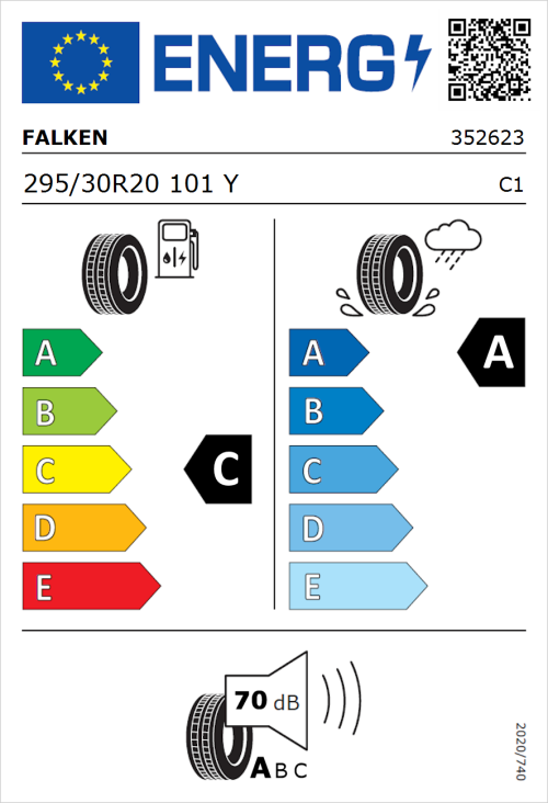 Tyre Label for Falken Azenis FK520 295/30R20 101Y