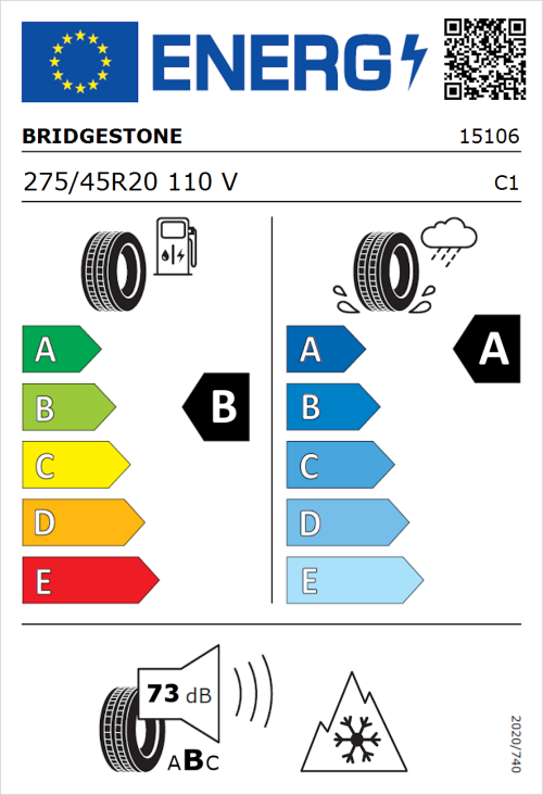 Tyre Label for Bridgestone Blizzak LM005 275/45R20 110V