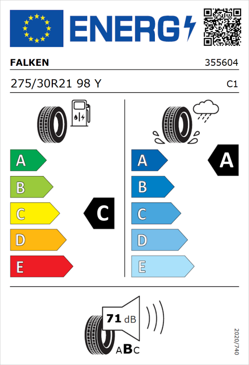 Tyre Label for Falken Azenis FK520 275/30R21 98Y