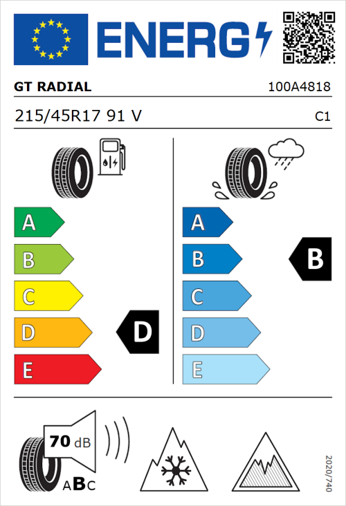 Tyre Label for GT Radial WinterPro2 Sport 215/45R17 91V